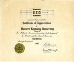 Gemini 14 Certificate of Appreciation by United Services Organizations