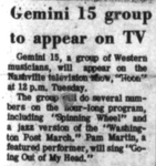 Gemini 15 Group to Appear on TV