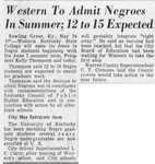 Western to Admit Negroes In Summer; 12 to 15 Expected by Louisville Courier-Journal