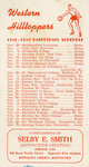 Western Hilltoppers 1951-1952 Basketball Schedule by Selby Smith