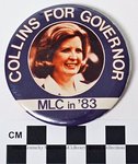 Collins for Governor : MLC in '83 photo button by Kentucky Library Research Collections